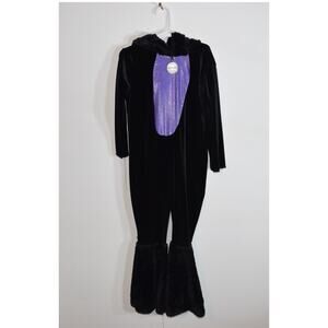 Spirit Halloween Black Cat Costume Kids 5-6T Hooded Jumpsuit Purple Belly